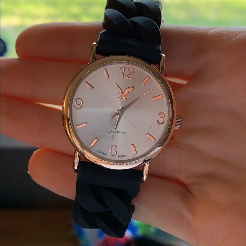 American Eagle One Size Rose Gold Black Watch